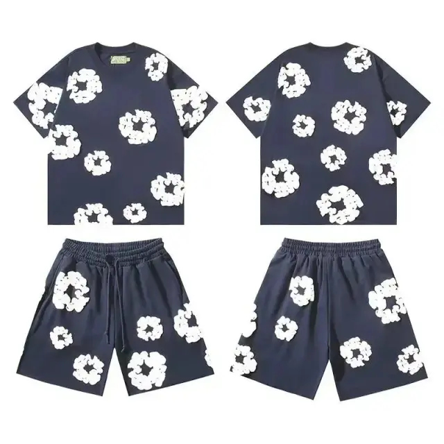 Denim Tears Cotton Wreath T-Shirt and Shorts Set Navy