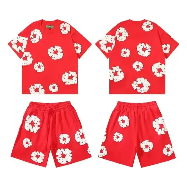 Denim Tears Cotton Wreath T-Shirt and Shorts Set Red