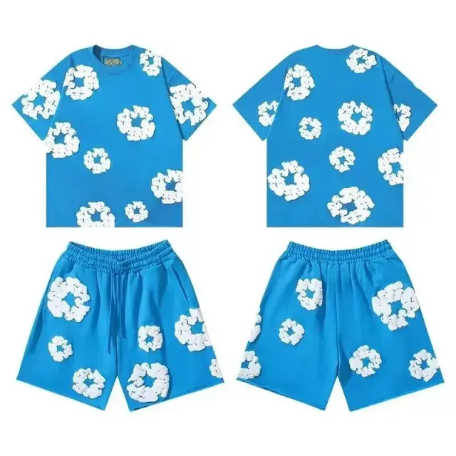 Denim Tears Cotton Wreath T-Shirt and Shorts Set Blue