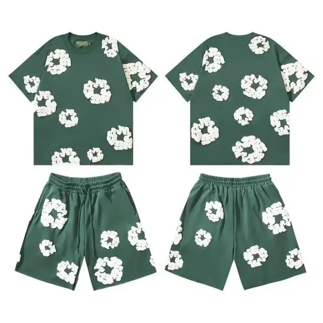 Denim Tears Cotton Wreath T-Shirt and Shorts Set Green