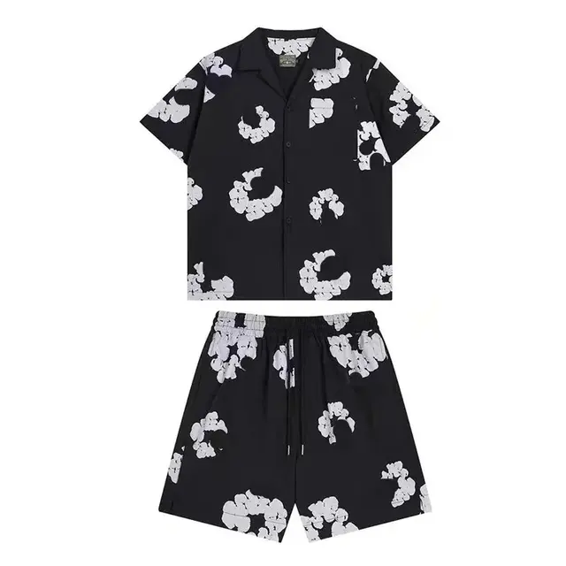 Denim Tears Cotton Wreath Shirt and Shorts Set Black