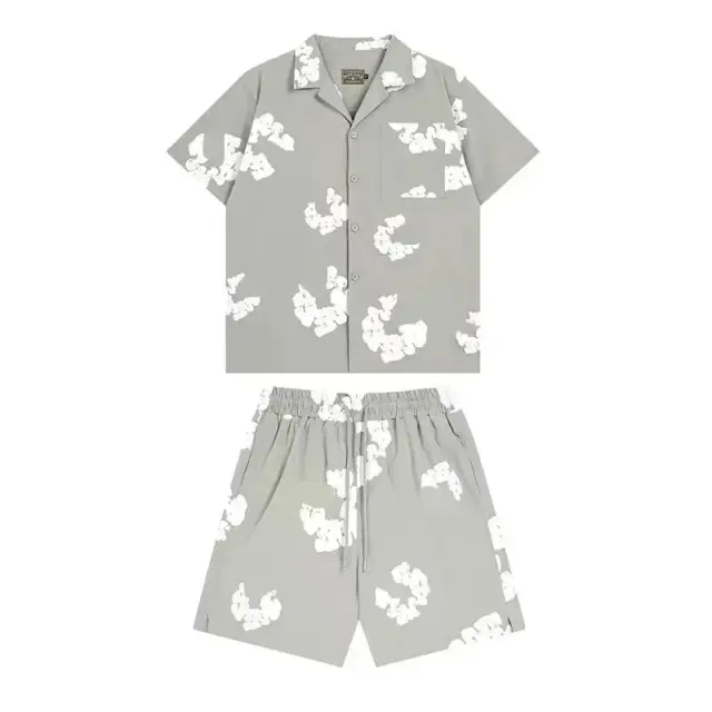 Denim Tears Cotton Wreath Shirt and Shorts Set Grey