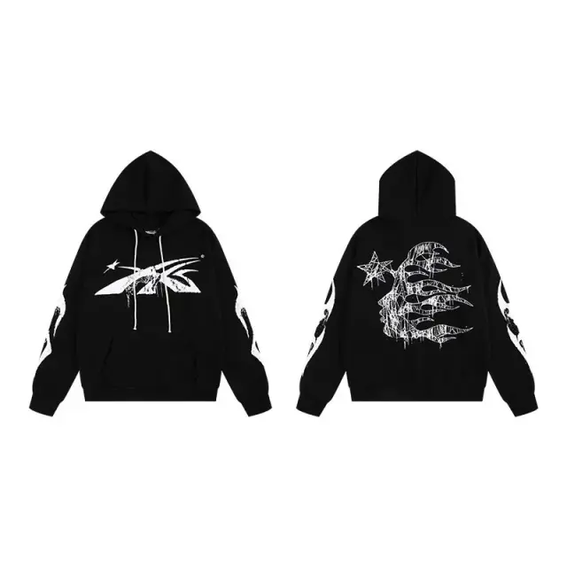 Hellstar Distressed Flame Face Hoodie Black