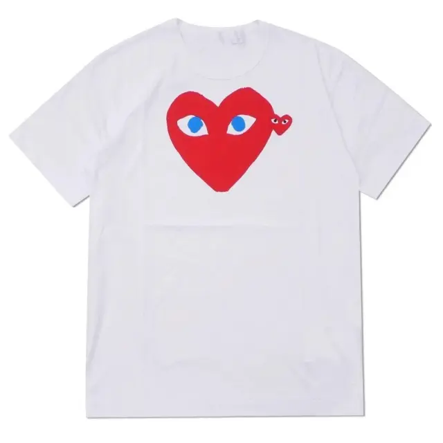Comme des Garcons PLAY Blue Eyes Double Heart T-Shirt White Red