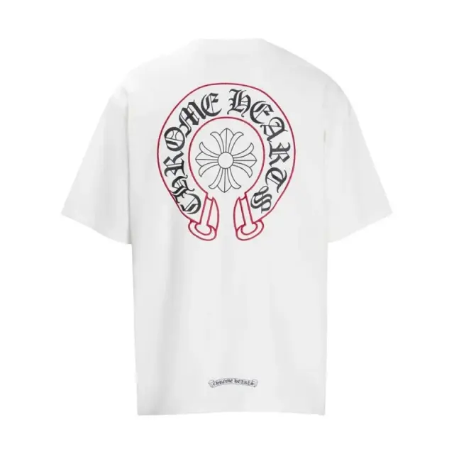 Chrome Hearts Red Outline Horseshoe T-Shirt White