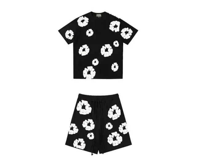 Denim Tears Cotton Wreath T-Shirt and Shorts Set Black White