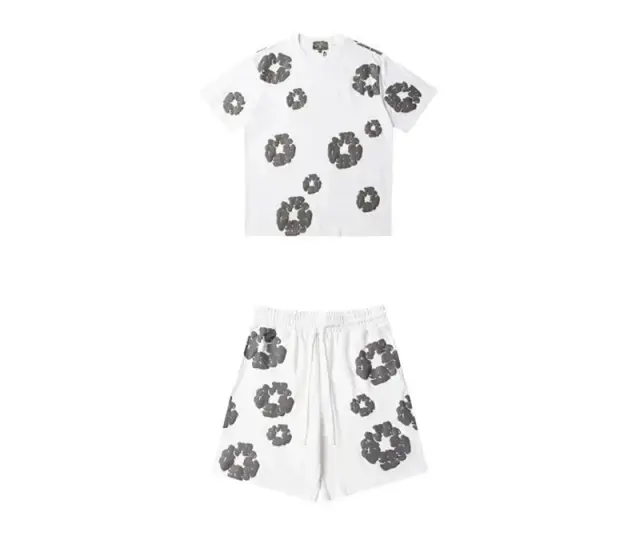 Denim Tears Cotton Wreath T-Shirt and Shorts Set White Grey
