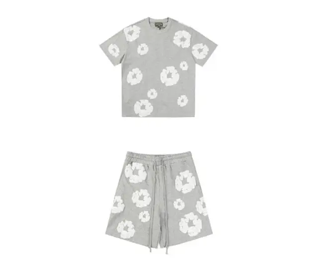 Denim Tears Cotton Wreath T-Shirt and Shorts Set Grey White