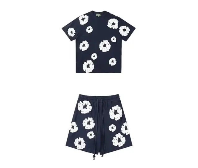 Denim Tears Cotton Wreath T-Shirt and Shorts Set Black