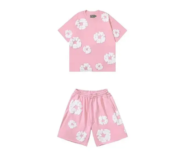 Denim Tears Cotton Wreath T-Shirt and Shorts Set Pink