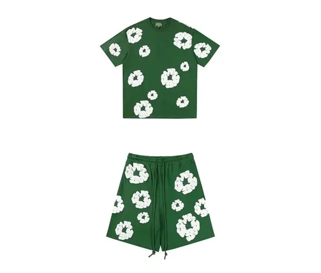 Denim Tears Cotton Wreath T-Shirt and Shorts Set Green