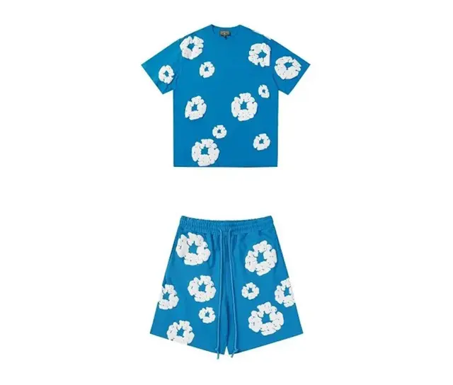 Denim Tears Cotton Wreath T-Shirt and Shorts Set Blue