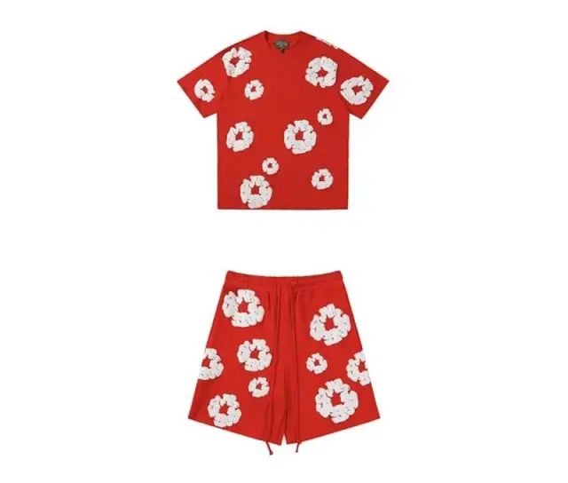 Denim Tears Cotton Wreath T-Shirt and Shorts Set Red