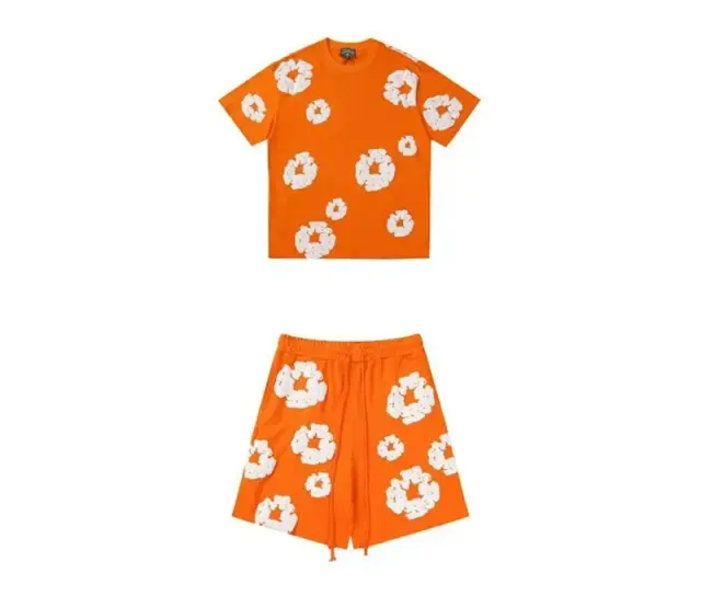 Denim Tears Cotton Wreath T-Shirt and Shorts Set Orange