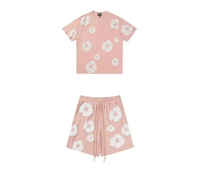 Denim Tears Cotton Wreath T-Shirt and Shorts Set Light Pink