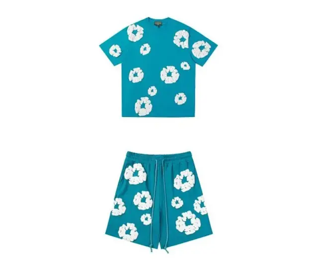 Denim Tears Cotton Wreath T-Shirt and Shorts Set Teal