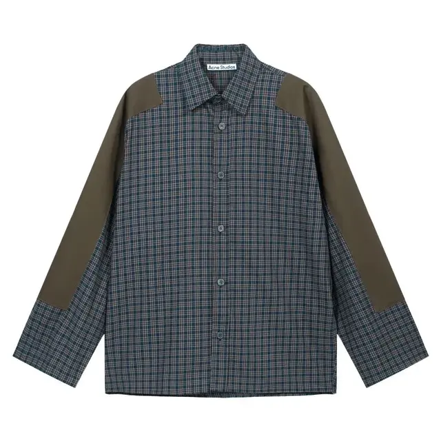 Acne Studios Panelled Plaid Shirt Blue and Brown