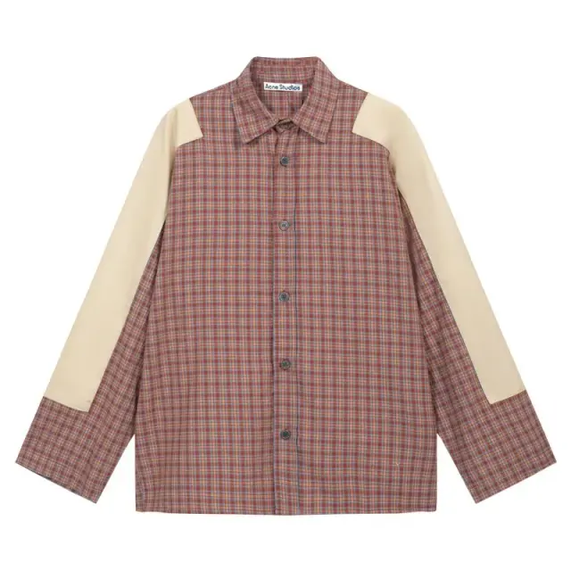 Acne Studios Panelled Plaid Shirt Red and Cream