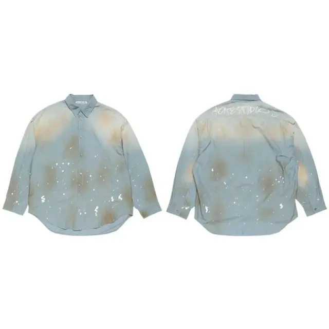 Acne Studios Paint Splatter Long Sleeve Shirt Light Blue