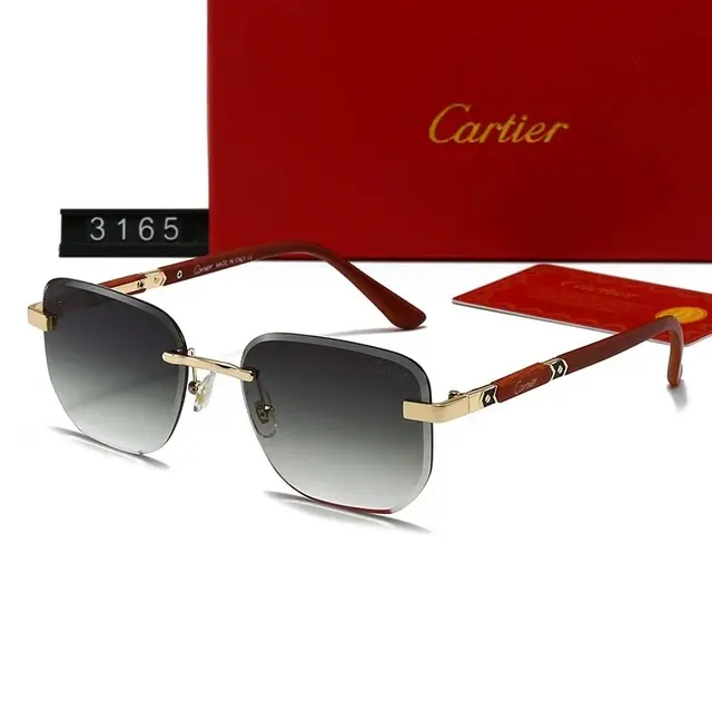 Cartier Rimless Wood Sunglasses Gold Grey Gradient