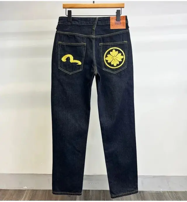 EVISU Jeans Dark Blue Floral Kamon Embroidery