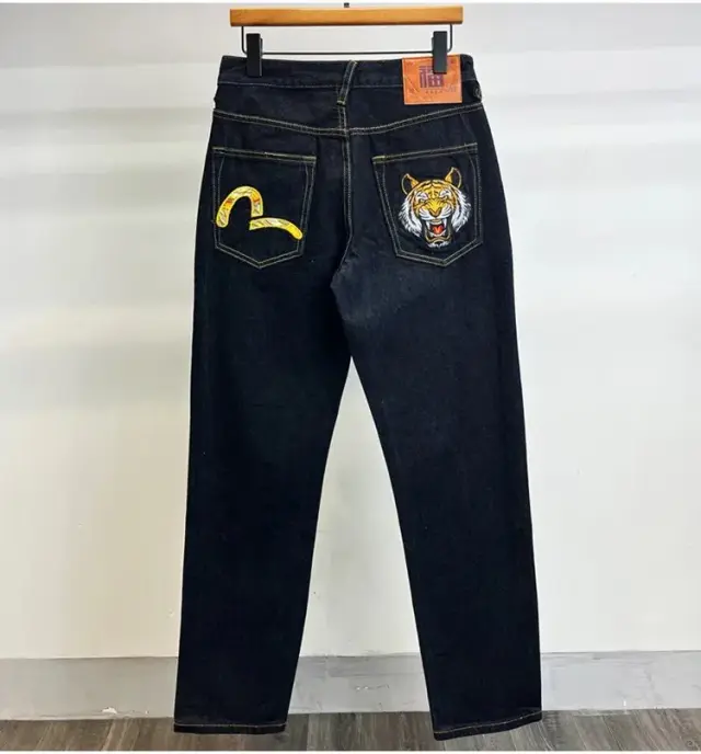 EVISU Jeans Black Tiger Head Embroidery