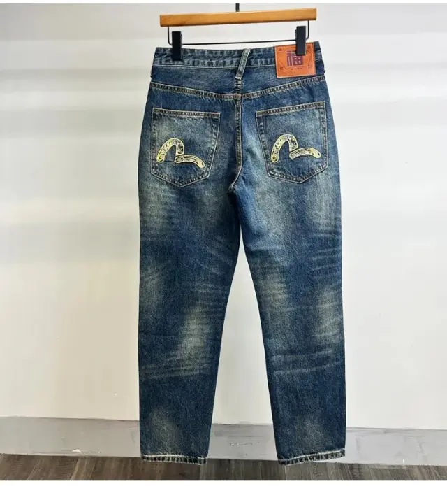 EVISU Jeans Washed Blue Gold Seagull Embroidery