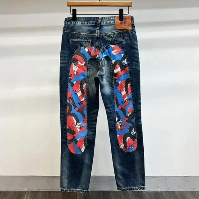 EVISU Daicock Graffiti Print Jeans Dark Blue