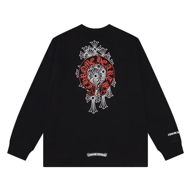 Chrome Hearts Horseshoe Cross Long Sleeve T-Shirt Black Red