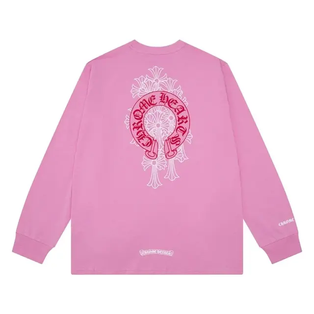 Chrome Hearts Horseshoe Cross Long Sleeve T-Shirt Pink