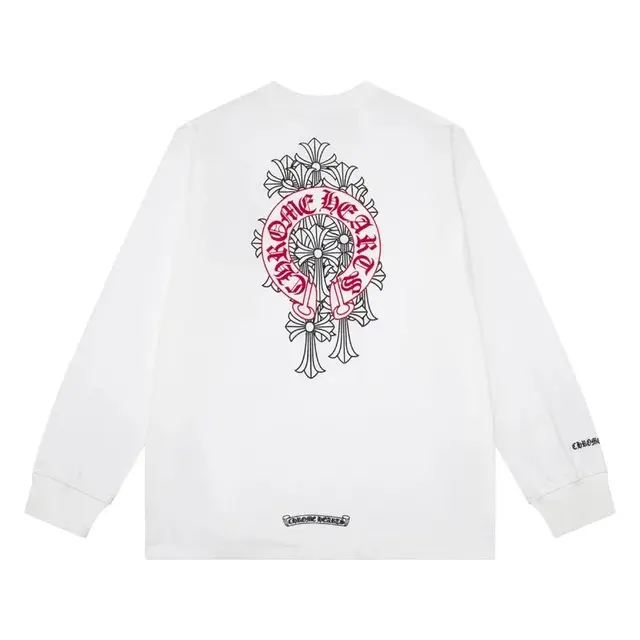 Chrome Hearts Horseshoe Cross Long Sleeve T-Shirt White Red