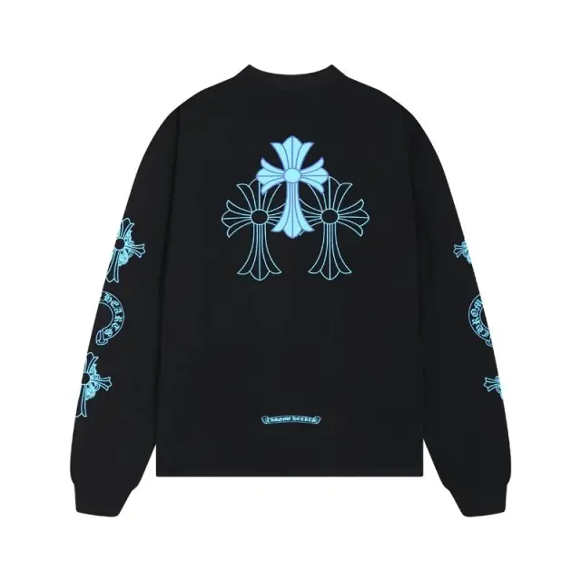 Chrome Hearts Triple Cross Long Sleeve T-Shirt Black/Light Blue