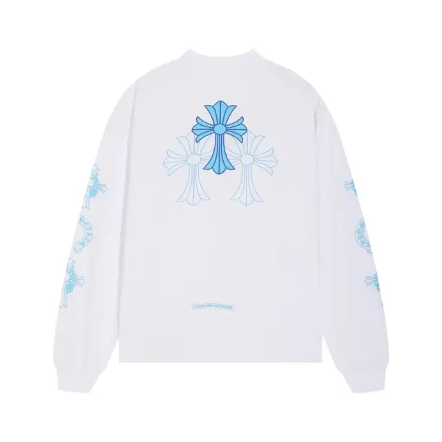 Chrome Hearts Triple Cross Long Sleeve T-Shirt White/Light Blue