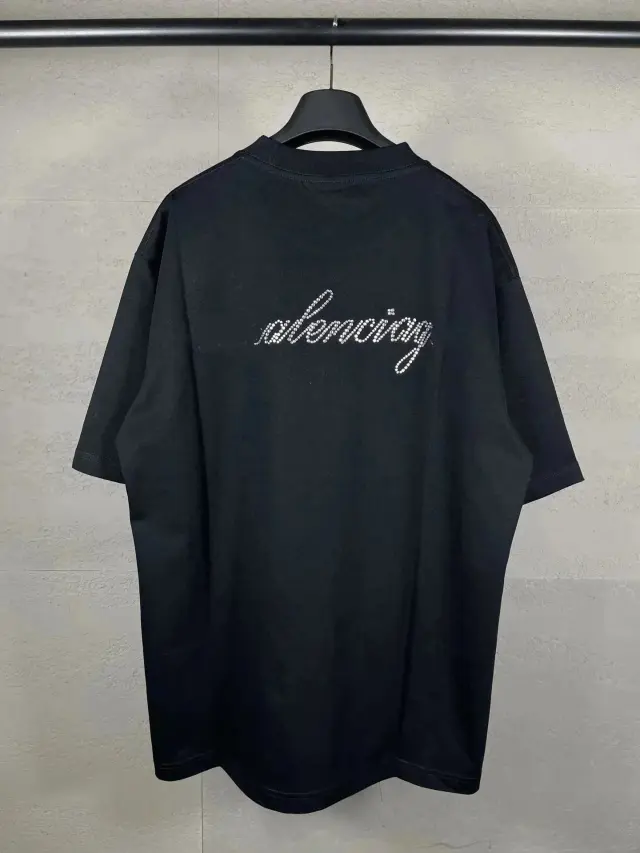 Balenciaga Rhinestone Script Logo T-Shirt 'Black'