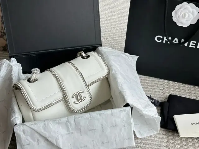 Chanel Chain Trim Flap Bag White
