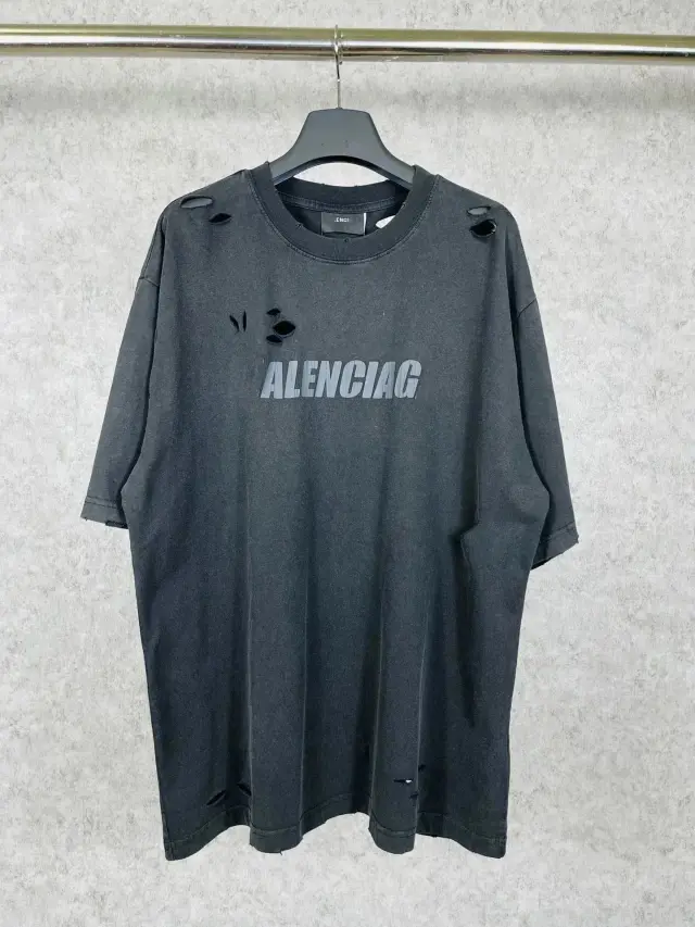 Balenciaga Distressed Cut-Out Logo T-Shirt Washed Black