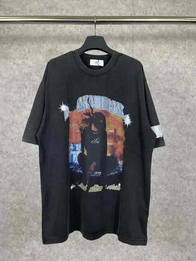 Balenciaga Graphic Print T-Shirt Washed Black
