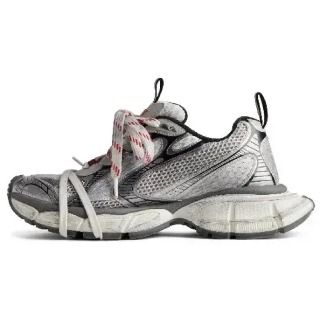 3XL gray-silver distressed red shoelaces