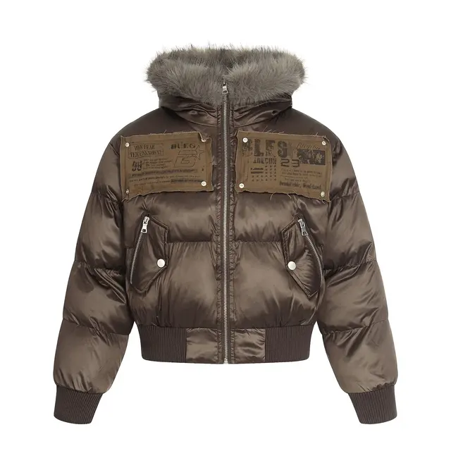 Faux Fur Hooded Patchwork Puffer Jackets