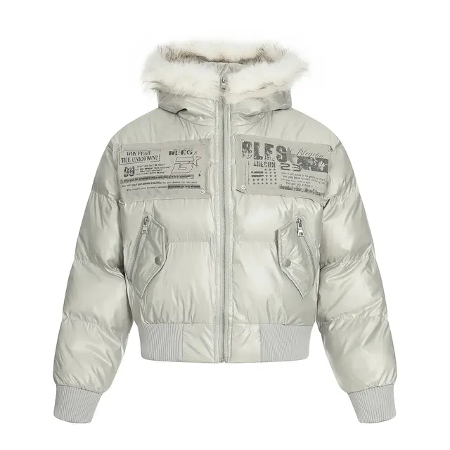 Faux Fur Hooded Patchwork Puffer Jackets