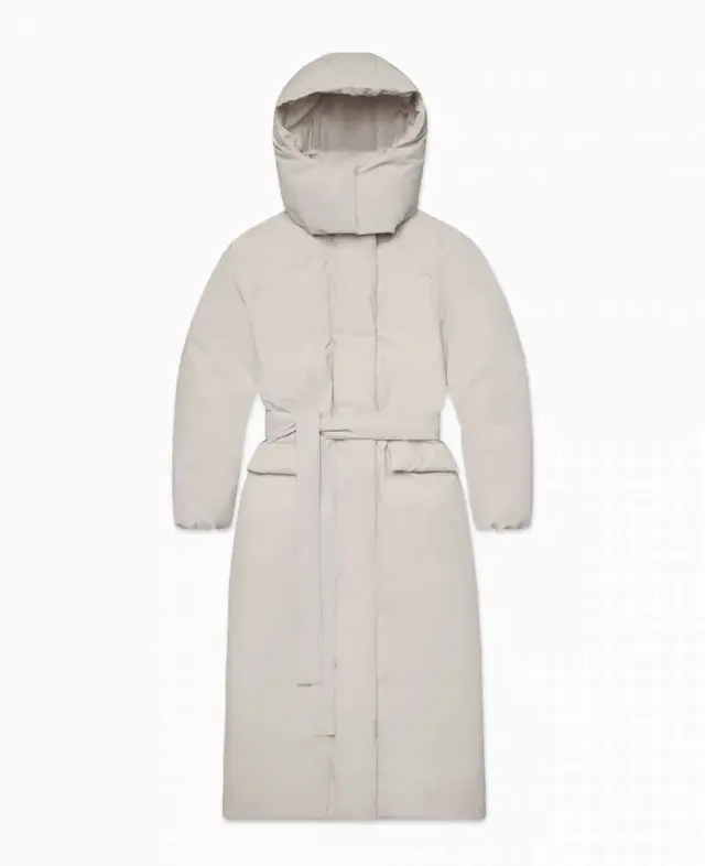 Hooded Belted Long Puffer Jackets