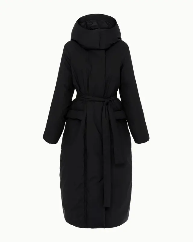 Hooded Belted Long Puffer Jackets