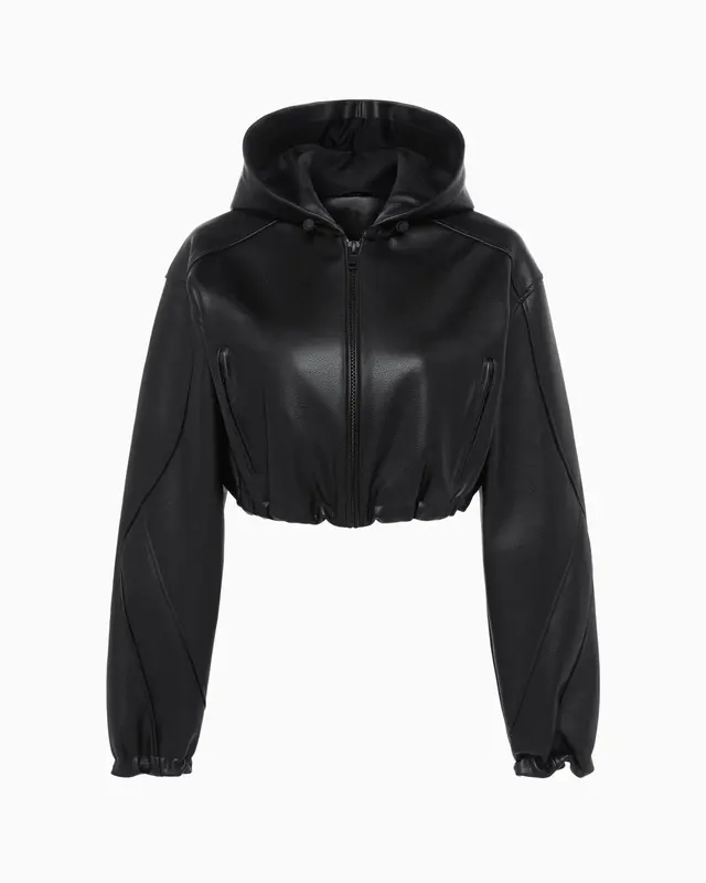 Faux Leather Cropped Hooded Jackets