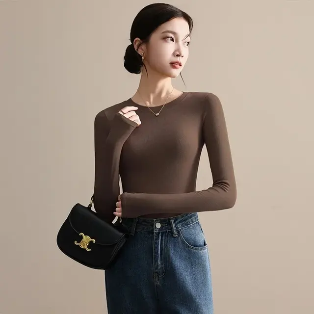 Velvet Slim Long Sleeve Tops