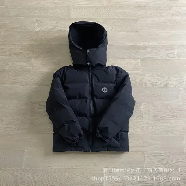 Black-Black Embroidered Small Label Removable Hat Jacket