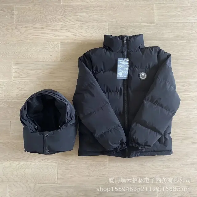 Black Embroidered Black Jacket with Removable Cap