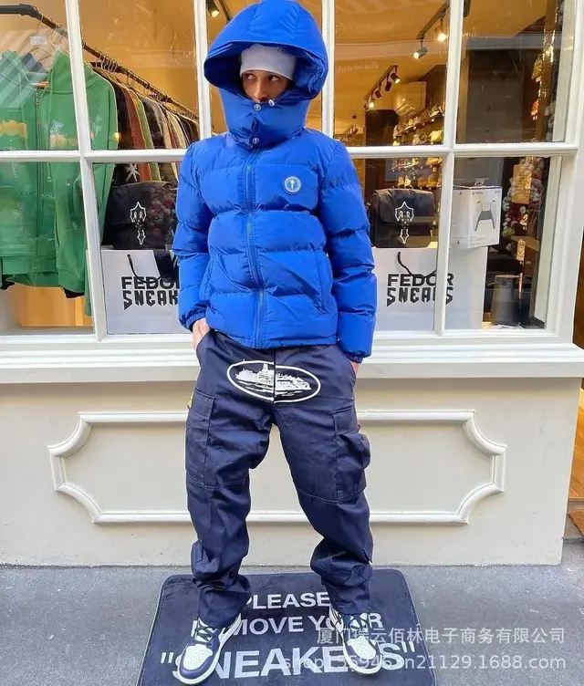 Dark Blue Removable Hat Embroidered Jacket