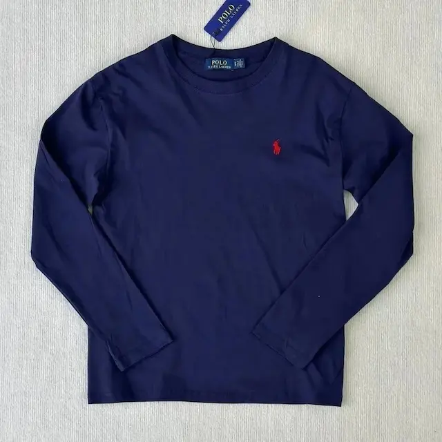 Long-sleeve small-embroidered shirt [navy blue]-red label