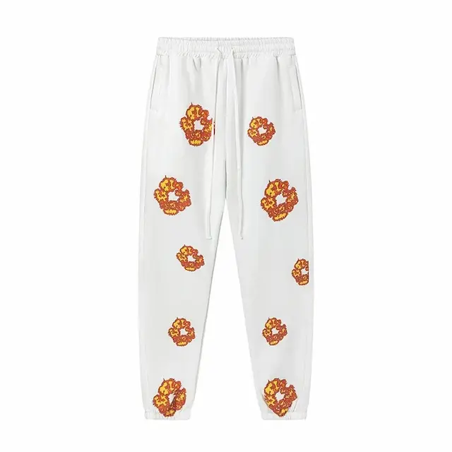 Pants white print orange