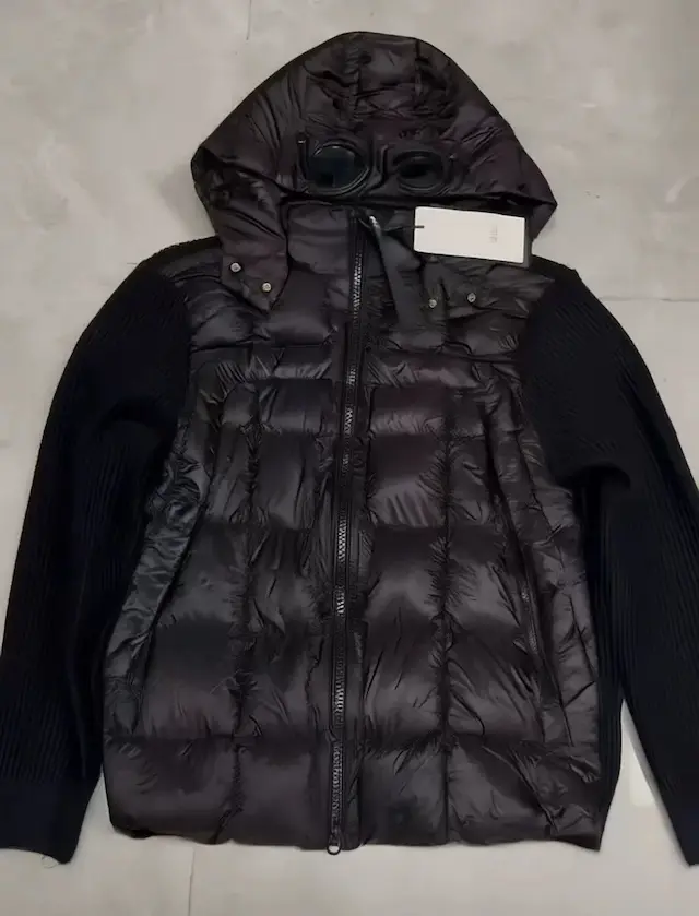 Black down jacket with sunglasses
